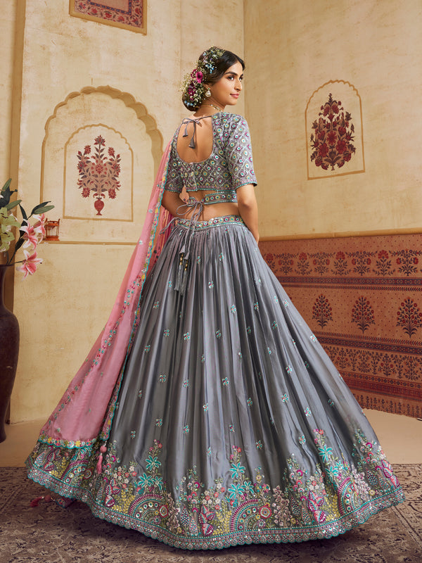 Grey Wedding Lehenga Choli for Women
