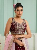 designer maroon organza bridal lehenga for women