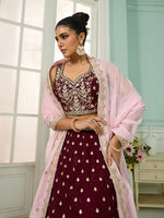 premium maroon organza wedding lehenga choli