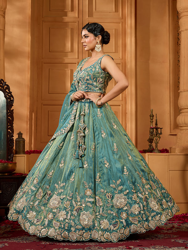 Indian Tissue Lehenga Choli with Dupatta