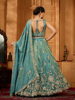 teal indian bridal tissue lehenga for wedding ceremony
