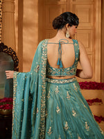 teal elegant tissue lehenga choli with heavy embroidery