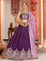purple elegant tissue silk lehenga choli for bride