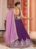purple premium indian bridal lehenga in tissue silk fabric