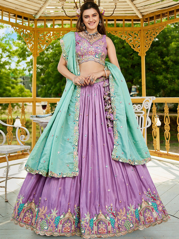 Lavender Bridal Satin Lehenga for Wedding Wear
