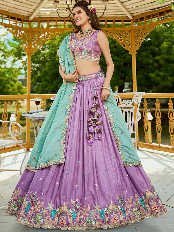 Lavender Bridal Satin Lehenga for Wedding Wear