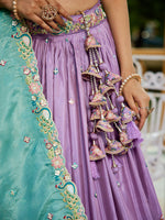 lavender embroidered satin lehenga choli for bridal wear