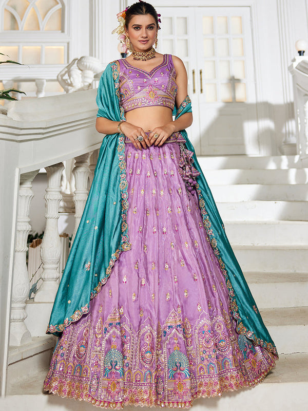 Lavender Indian Wedding Tissue Lehenga Choli