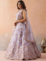 lavender embroidered tissue lehenga with matching dupatta