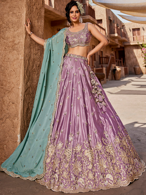 Lavender Designer Silk Lehenga Choli