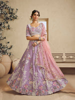 lavender embroidered satin silk lehenga for women