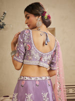 lavender embroidered satin silk lehenga for women