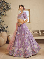 lavender embroidered satin silk lehenga for women