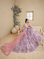 lavender embroidered satin silk lehenga for women