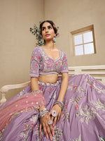 lavender embroidered satin silk lehenga for women