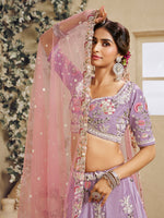 lavender embroidered satin silk lehenga for women