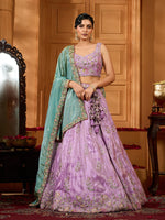 lavender satin silk lehenga choli with sequins embroidery