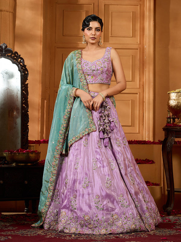 Lavender Sequins Embroidered Satin Silk Lehenga choli
