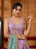satin silk lavender lehenga with unstitched blouse
