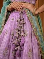 lavender bridal satin silk lehenga with sequins work