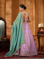 premium lavender satin silk embroidered lehenga
