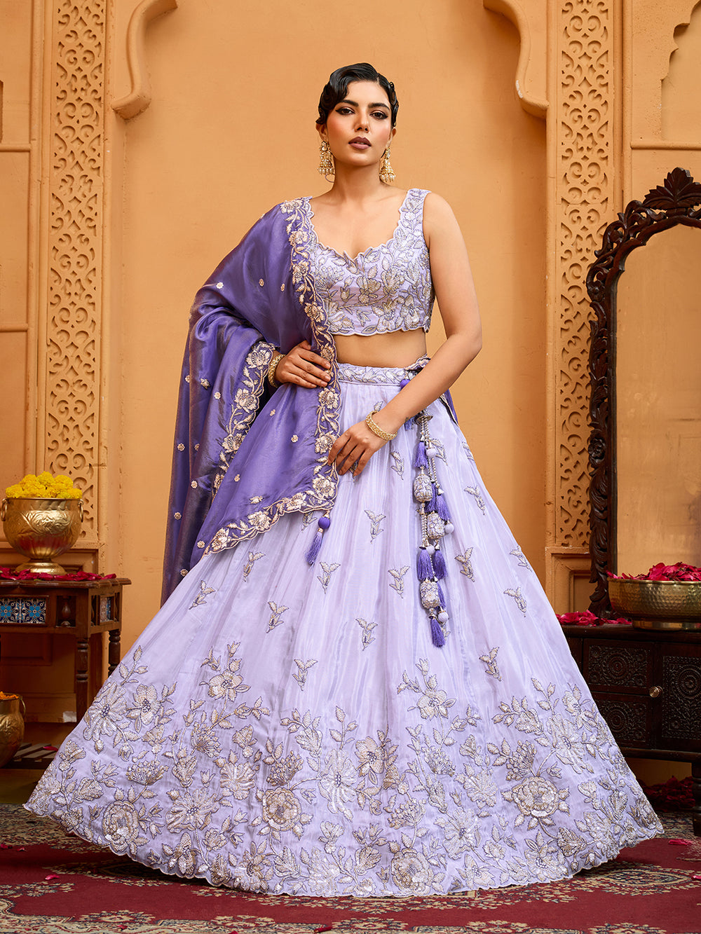designer lavender embroidered lehenga choli
