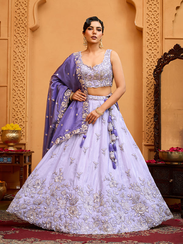 Lavender Embroidered Lehenga Choli for Women