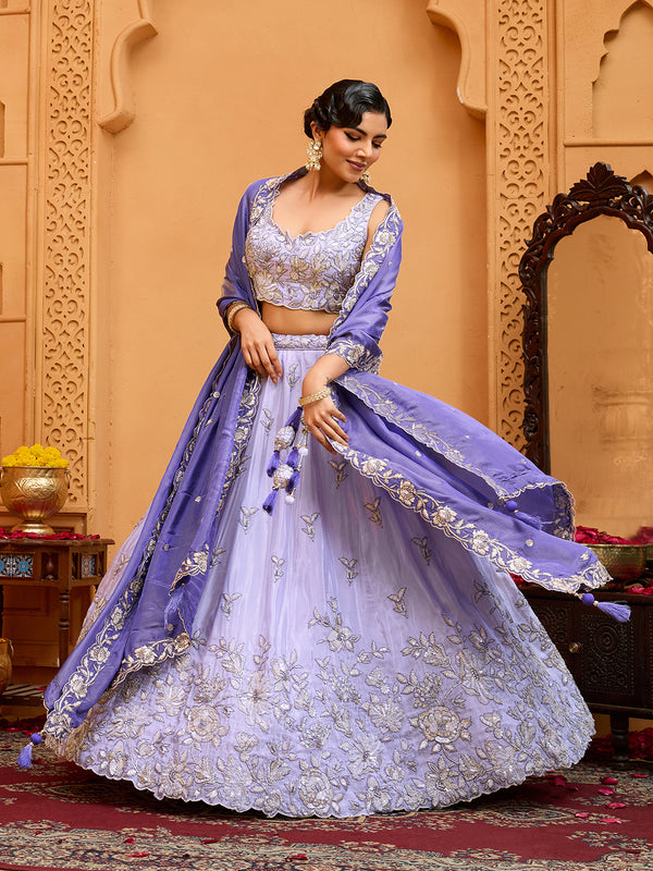 Lavender Embroidered Lehenga Choli for Women