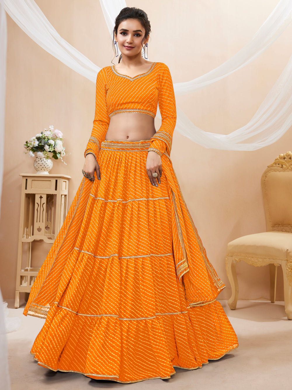 yellow ruffle georgette wedding lehenga for women