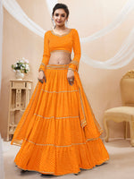 yellow ruffle georgette wedding lehenga for women