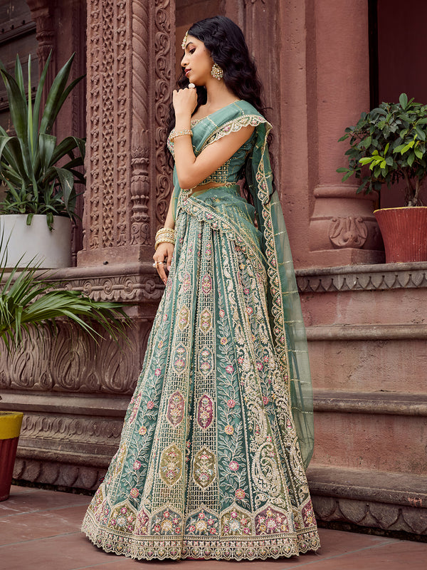 Lime Green Net Lehenga Choli for Wedding