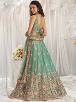 elegant limegreen organza lehenga choli with patch work