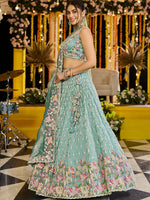 limegreen satin silk engagement lehenga for women