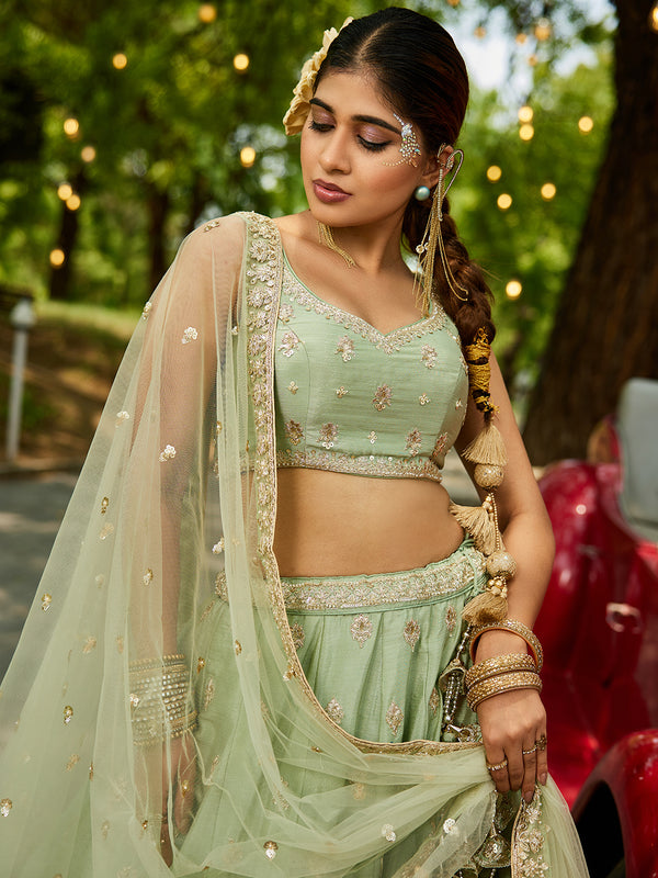 Luxury Limegreen Lehenga Choli for Reception