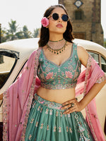 semi stitched georgette lehenga with embroidered dupatta