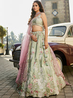 designer lime green satin silk wedding lehenga choli
