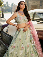 designer lime green satin silk wedding lehenga choli