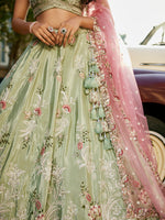 designer lime green satin silk wedding lehenga choli
