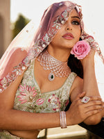 designer lime green satin silk wedding lehenga choli