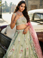 designer lime green satin silk wedding lehenga choli