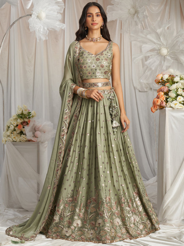 Affordable Limegreen Bridal Lehenga Choli