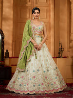 lime green tissue lehenga choli with sequins embroidery for wedding