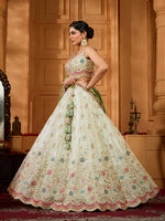 designer lime green tissue fabric lehenga with embroidered dupatta