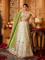 lime green semi stitched lehenga choli for bridal wear