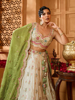 lime green wedding lehenga with sequins embroidered tissue fabric