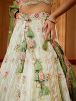 bridal lime green tissue fabric lehenga with designer embroidery