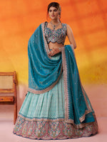 turquoise blue bridal lehenga with sequins thread embroidery