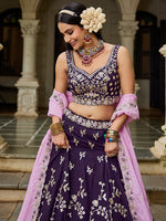burgundy embroidered designer lehenga choli with dupatta