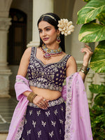 burgundy wedding wear organza lehenga for women