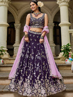 burgundy organza lehenga with embroidered blouse and dupatta